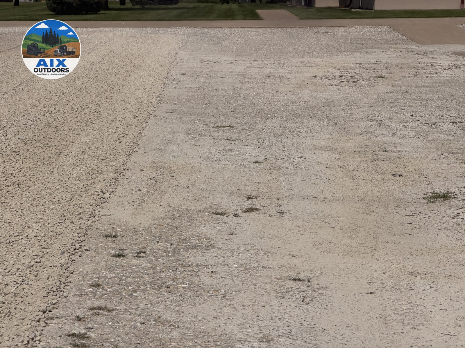 Fresh lift vs old surface — AIX Outdoors gravel driveway work